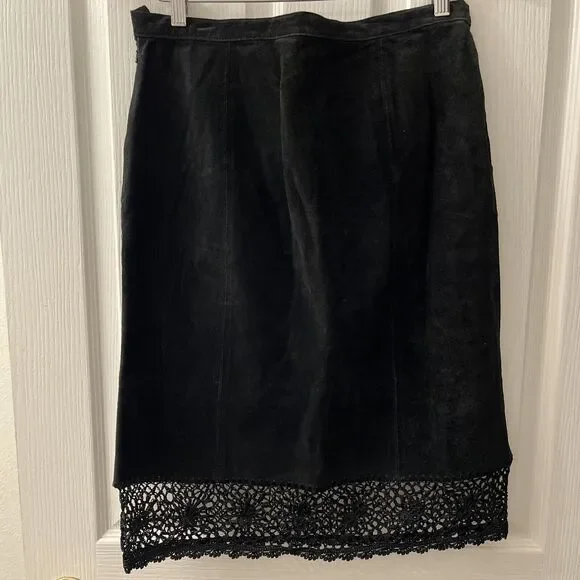 Carole Little Skirt 10 Suede Black Floral Crochet Vintage Spider Web Witchy Goth - Picture 4 of 8